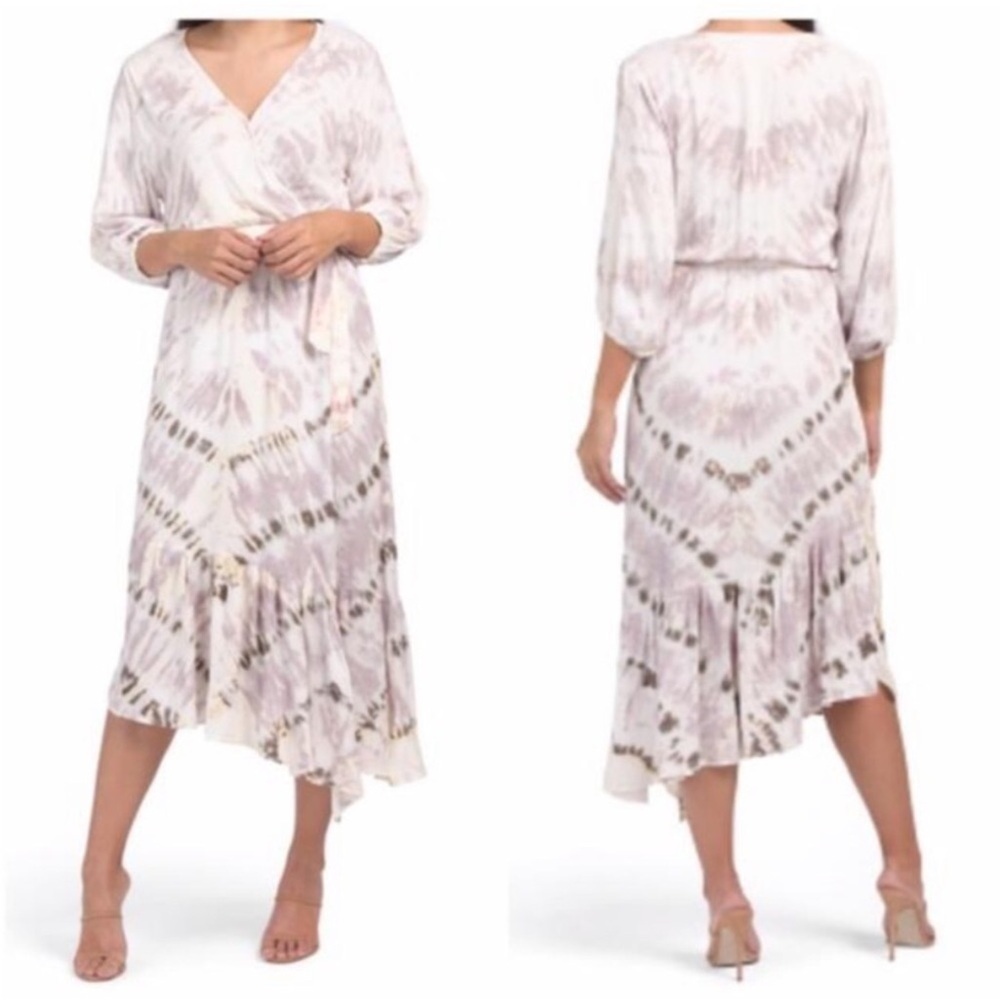 Young Fabulous & Broke Jillian tie dye dress with asymmetrical flounce hem Large